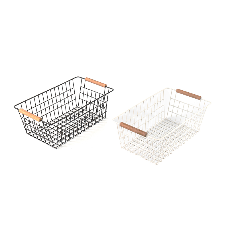 Opbevaringskurv med træhåndtag