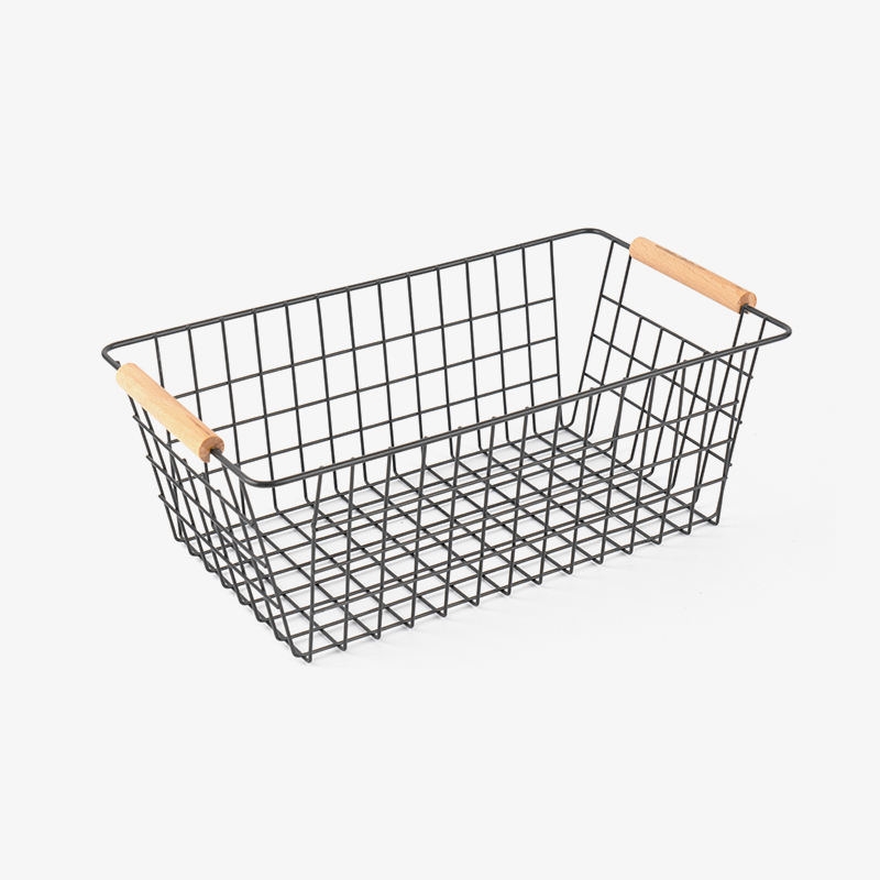 Opbevaringskurv med træhåndtag