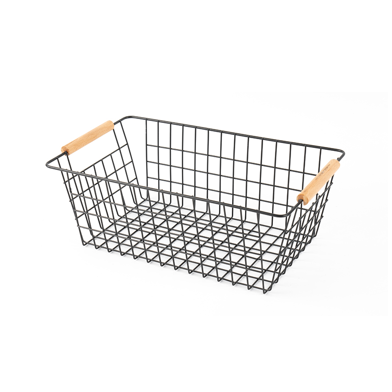 Opbevaringskurv med træhåndtag